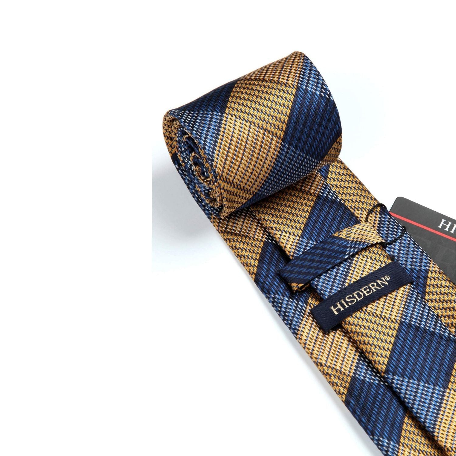 Hisdern Yellow Navy Blue Plaid Business Tie Set