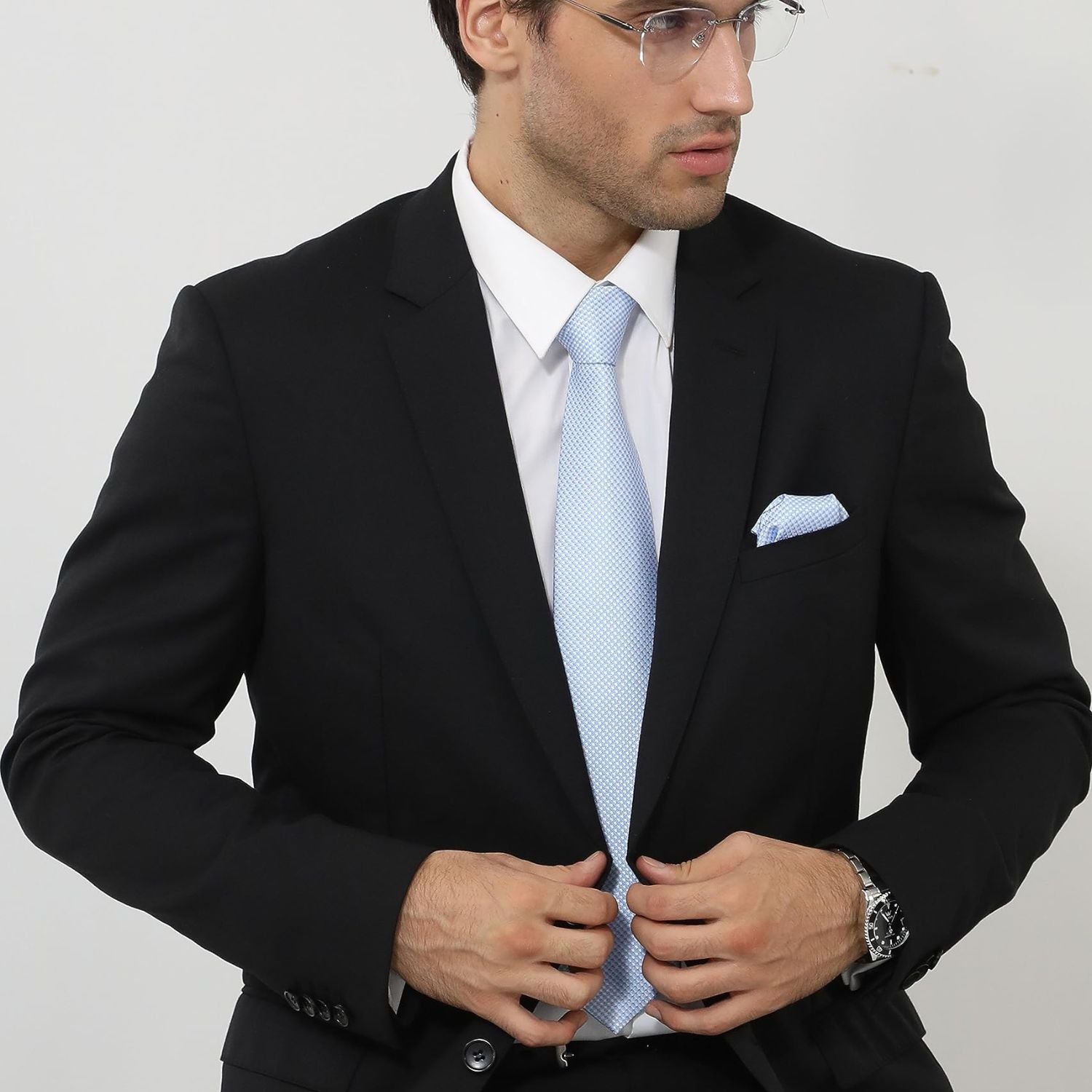 Hisdern Blue Houndstooth Business Tie Set with Cufflinks