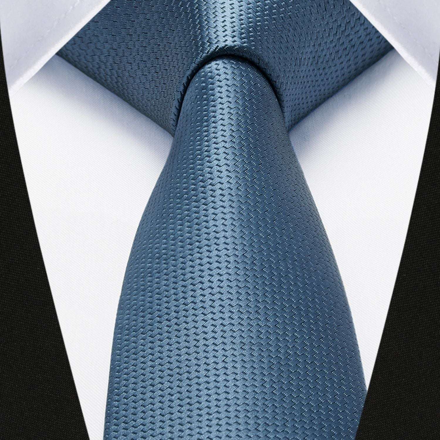 Hisdern Solid Print Skinny Tie Slim 2.4'' Formal Light Navy Blue Wedding Tie