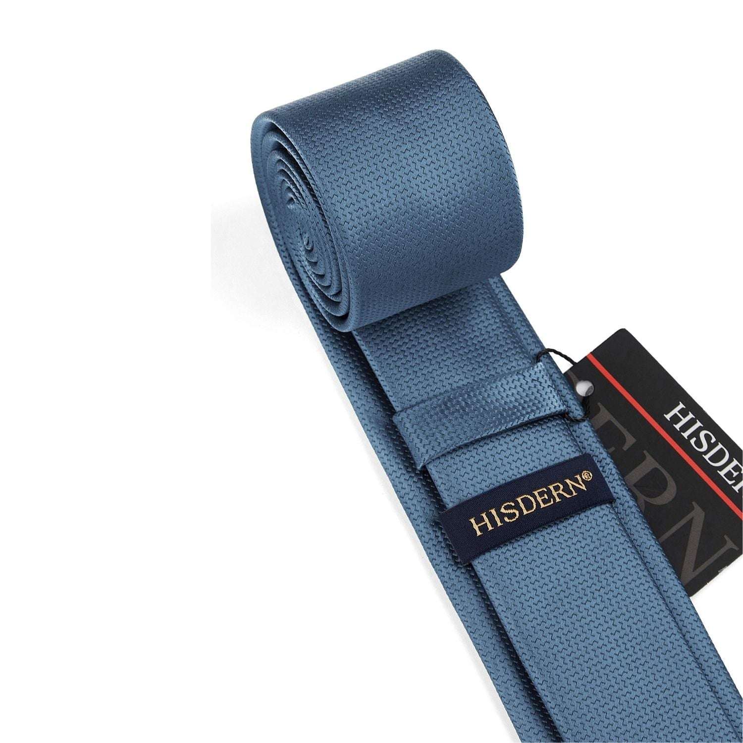 Hisdern Solid Print Skinny Tie Slim 2.4'' Formal Light Navy Blue Wedding Tie