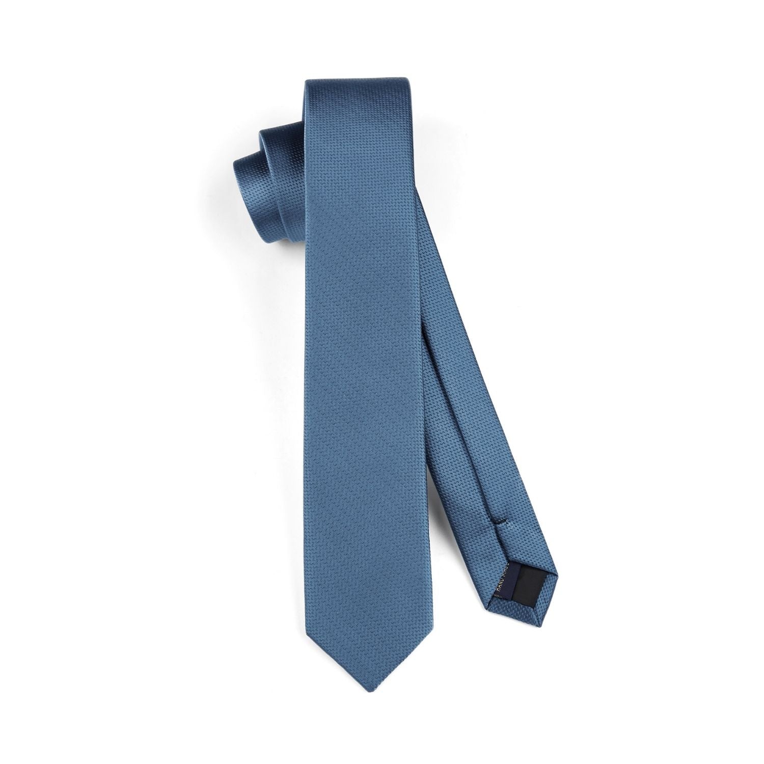 Hisdern Solid Print Skinny Tie Slim 2.4'' Formal Light Navy Blue Wedding Tie