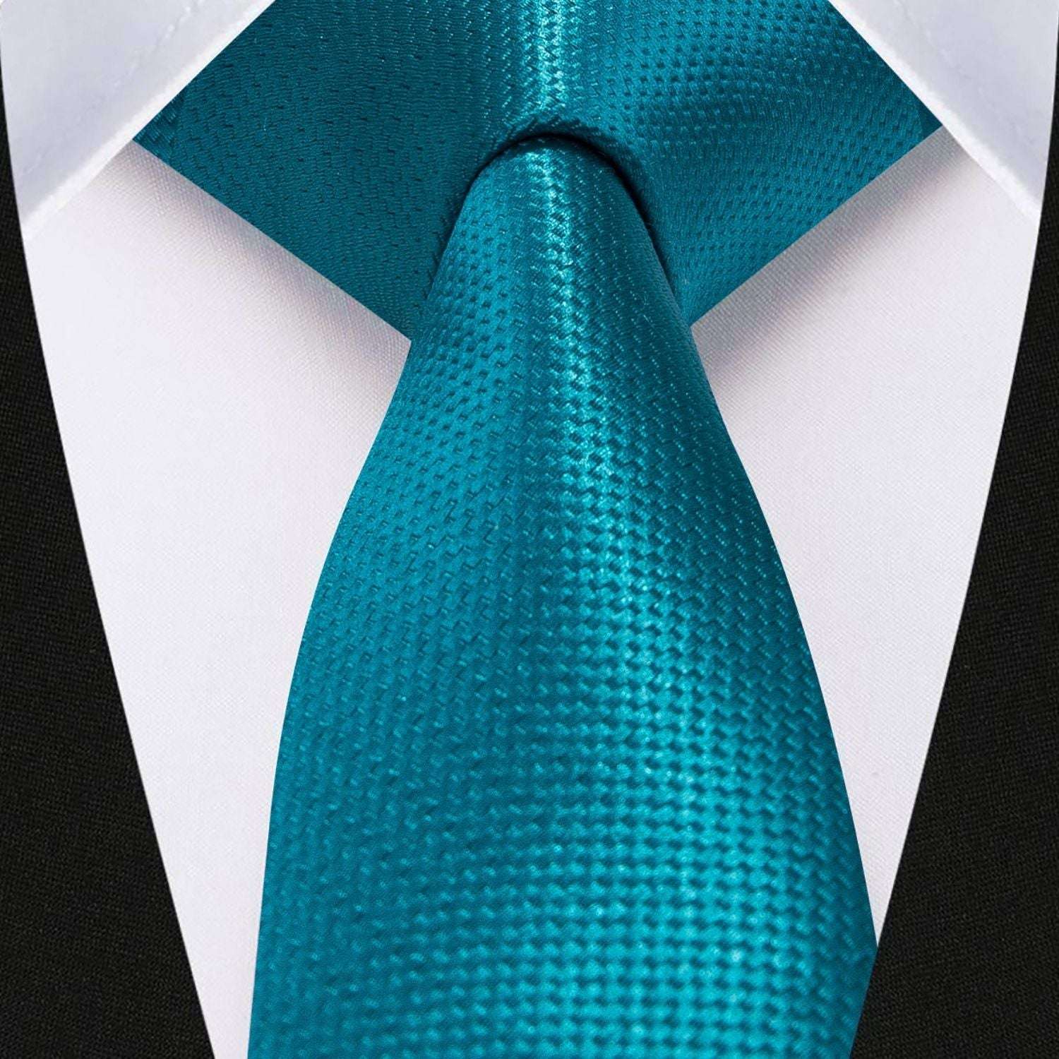 Hisdern Solid Print Skinny Tie Slim 2.4'' Formal Peacock Blue Wedding Tie