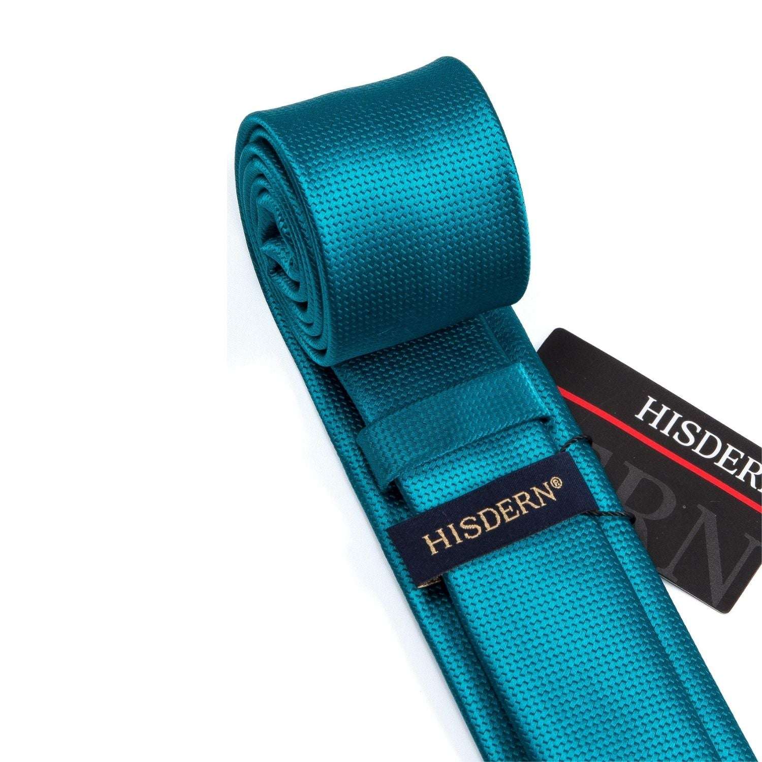 Hisdern Solid Print Skinny Tie Slim 2.4'' Formal Peacock Blue Wedding Tie