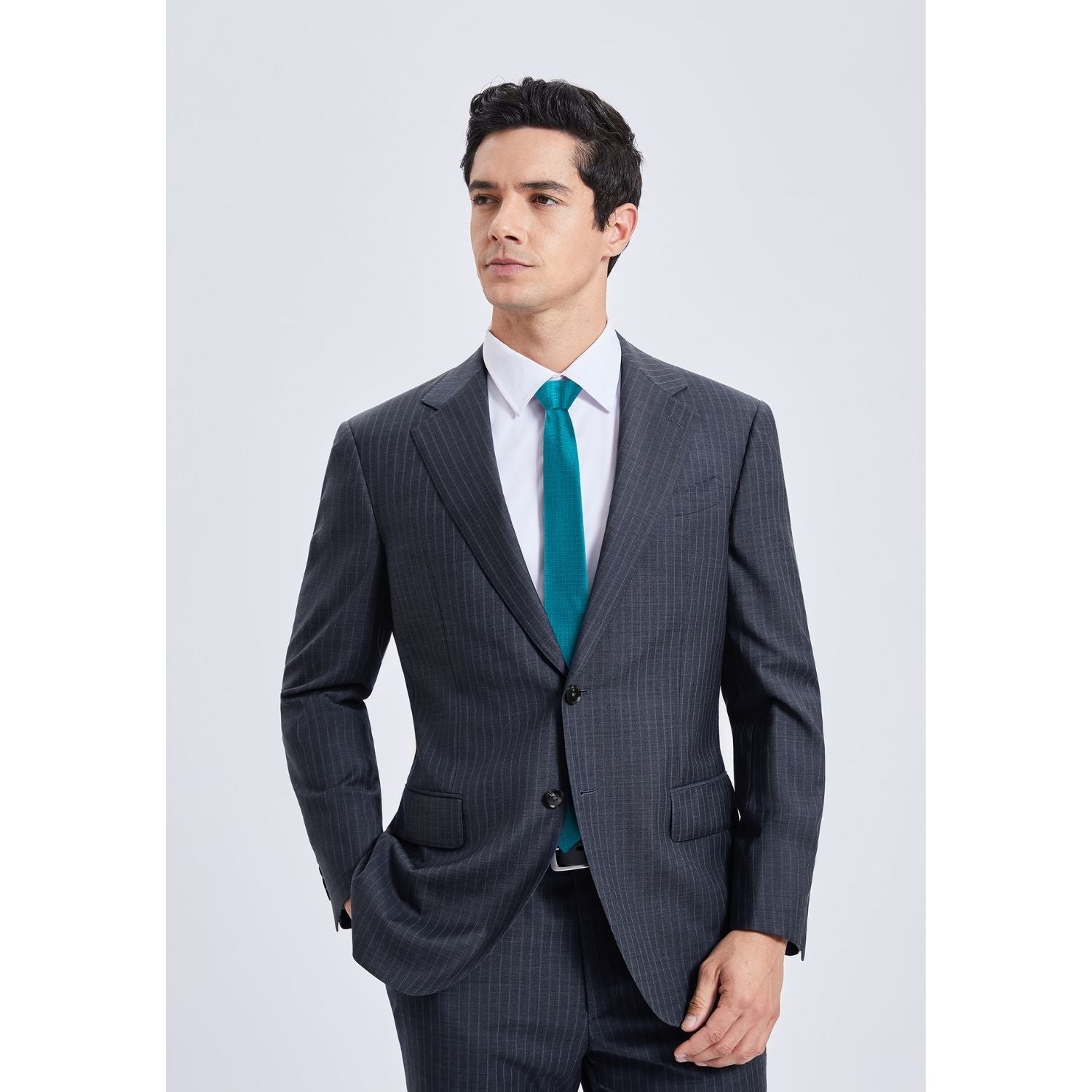 Hisdern Solid Print Skinny Tie Slim 2.4'' Formal Peacock Blue Wedding Tie