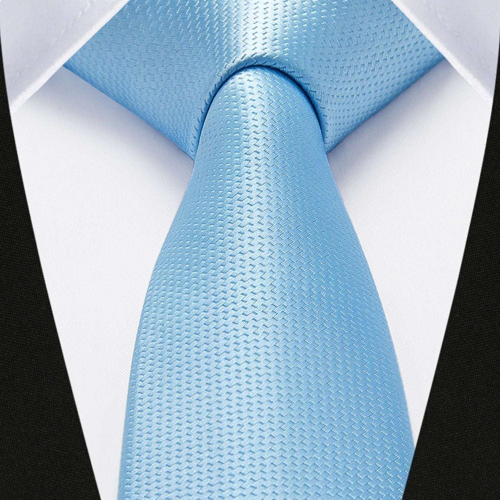 Hisdern Solid Print Skinny Tie Slim 2.4'' Formal Light Blue Wedding Tie