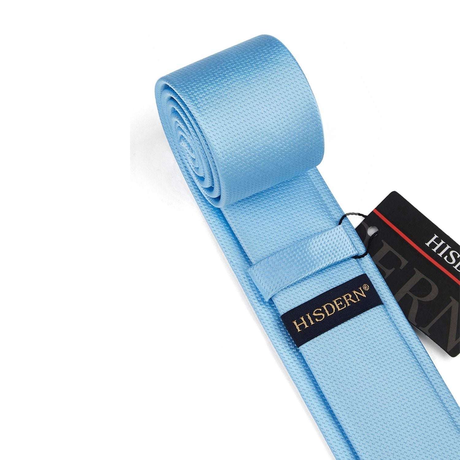 Hisdern Solid Print Skinny Tie Slim 2.4'' Formal Light Blue Wedding Tie