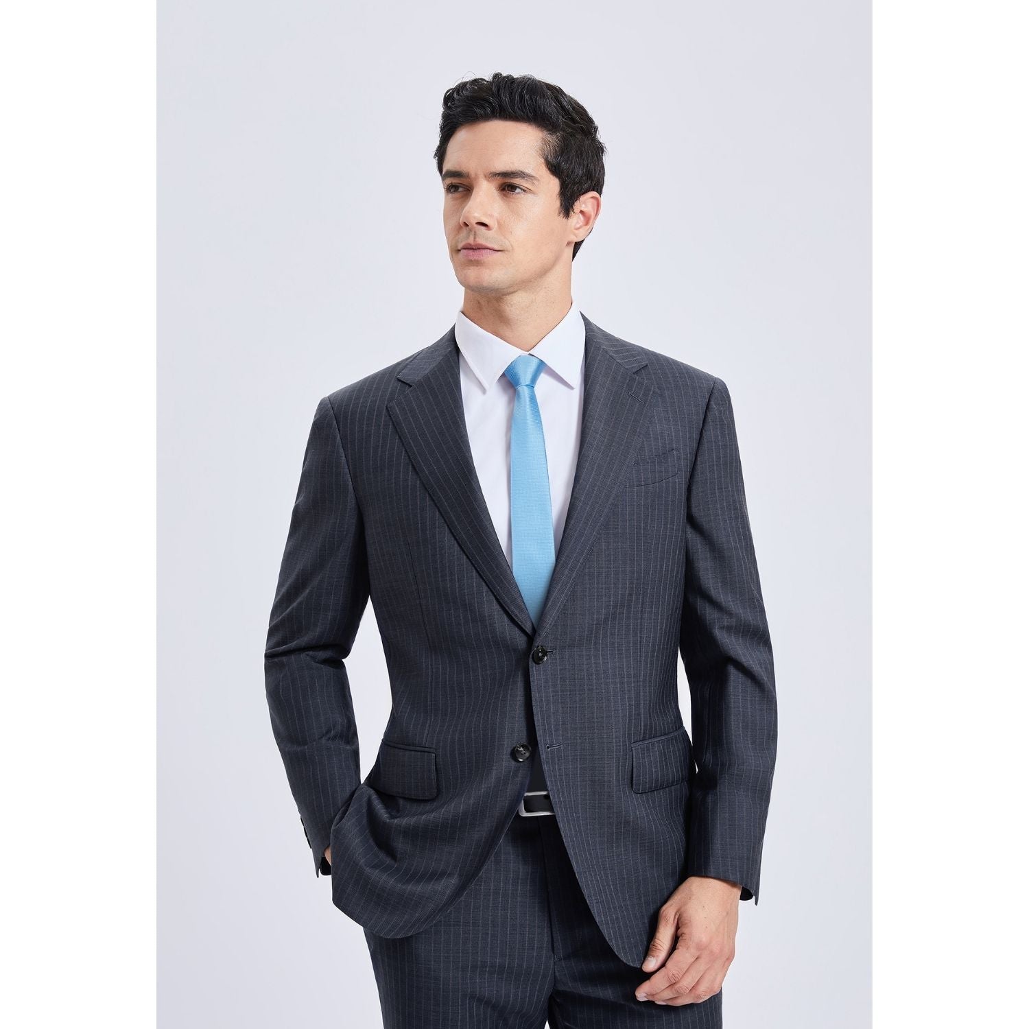 Hisdern Solid Print Skinny Tie Slim 2.4'' Formal Light Blue Wedding Tie