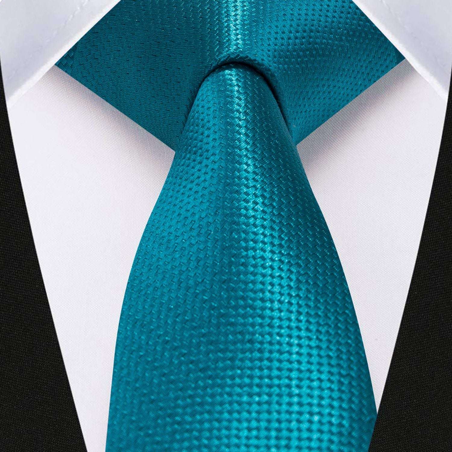 Hisdern Solid Print Skinny Tie Slim 2.4'' Formal Aqua Blue Wedding Tie