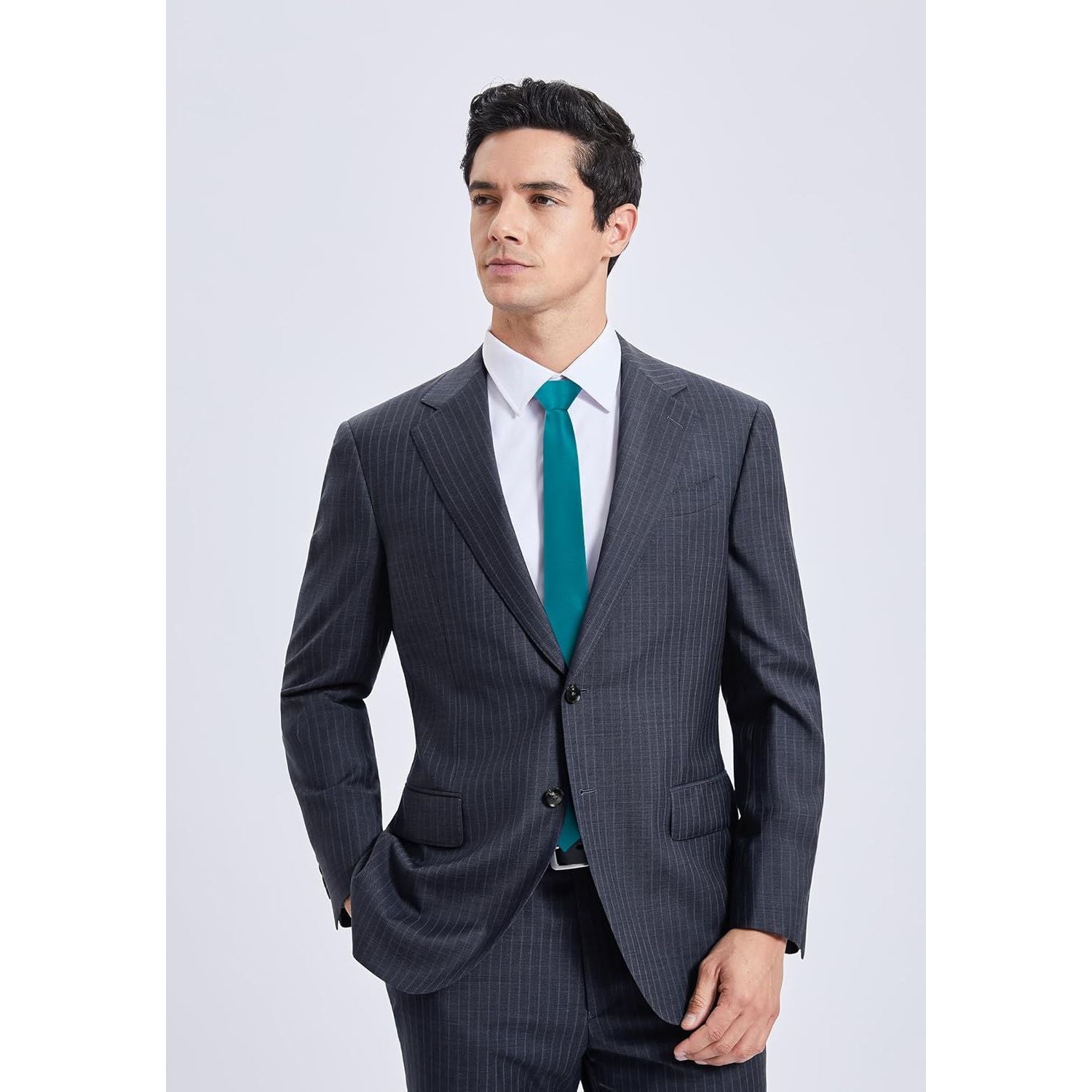 Hisdern Solid Print Skinny Tie Slim 2.4'' Formal Aqua Blue Wedding Tie