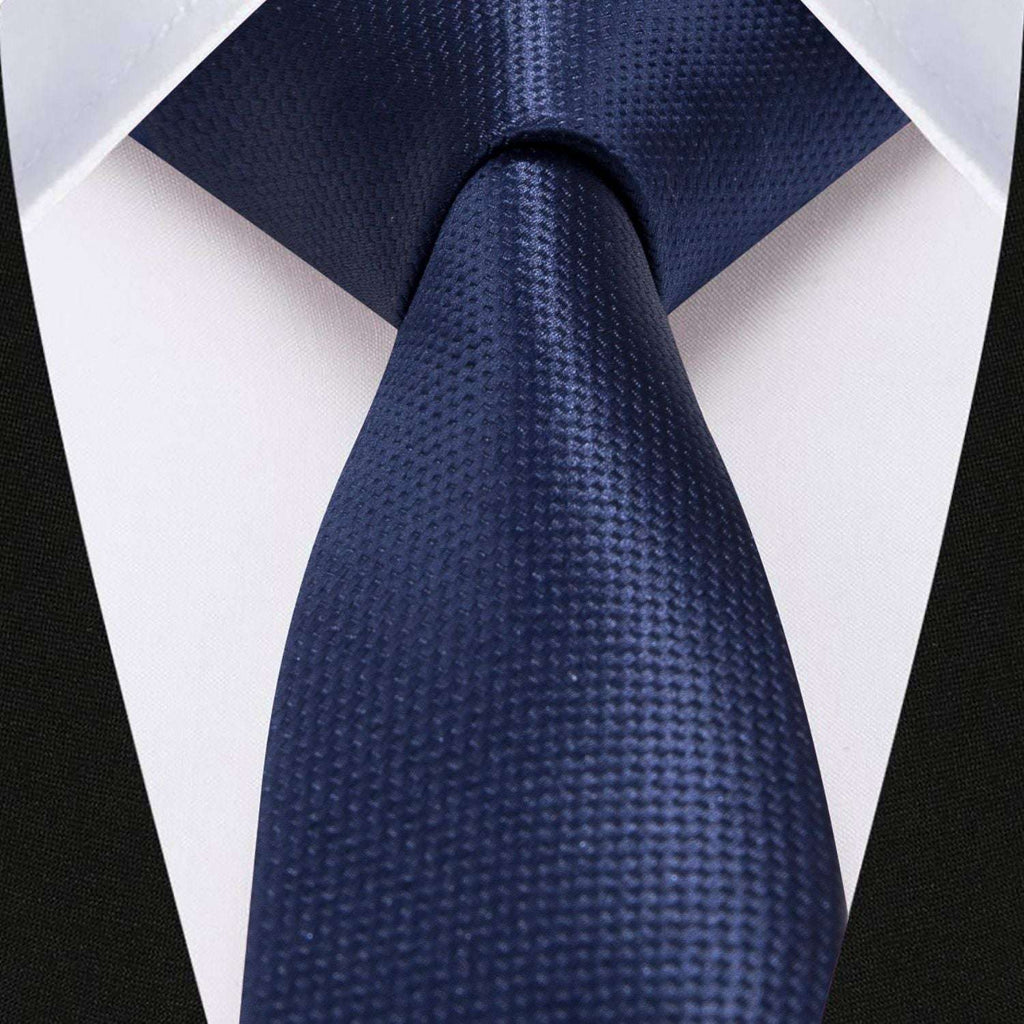 Hisdern Solid Print Skinny Tie Slim 2.4'' Formal Navy Blue Wedding Tie