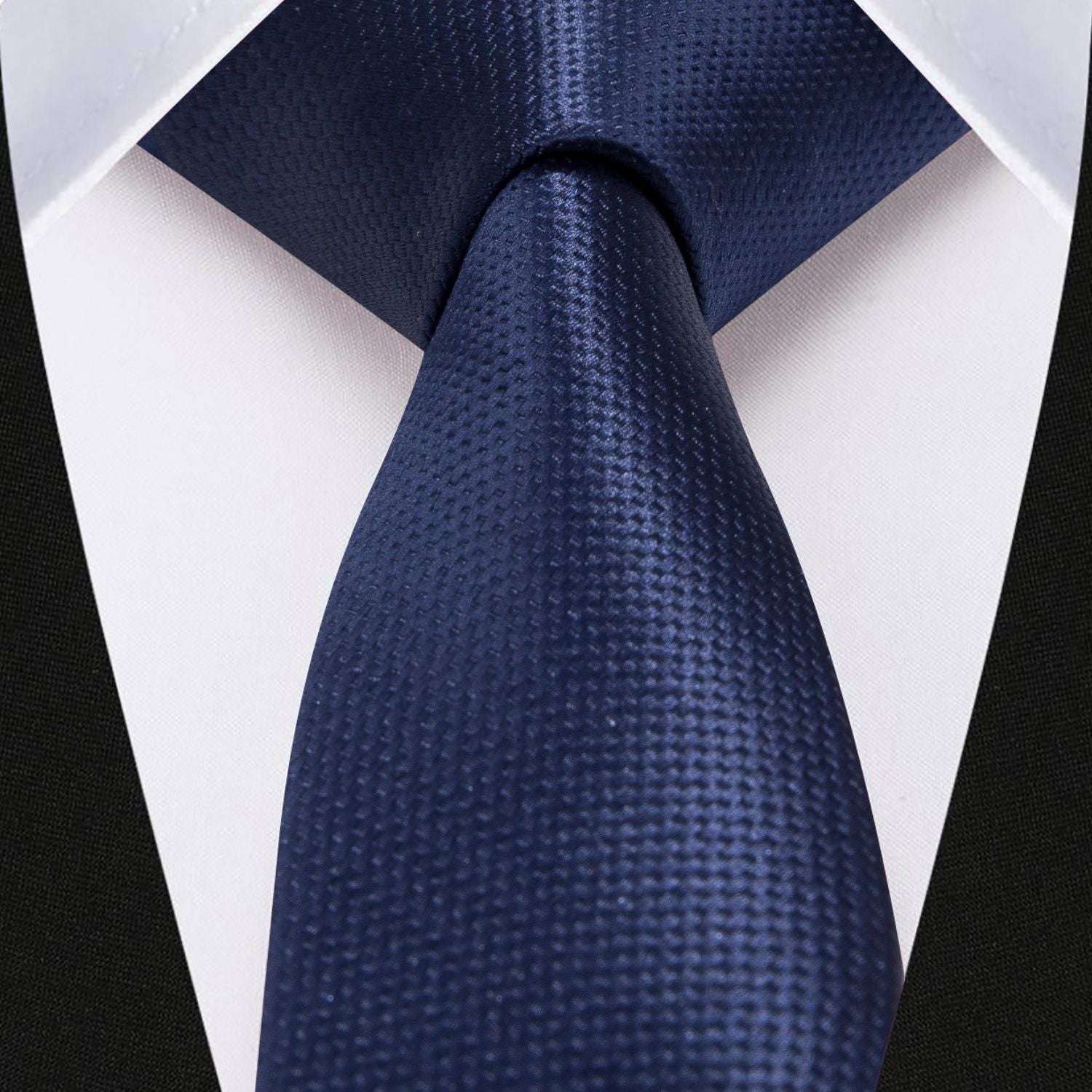 Hisdern Solid Print Skinny Tie Slim 2.4'' Formal Navy Blue Wedding Tie