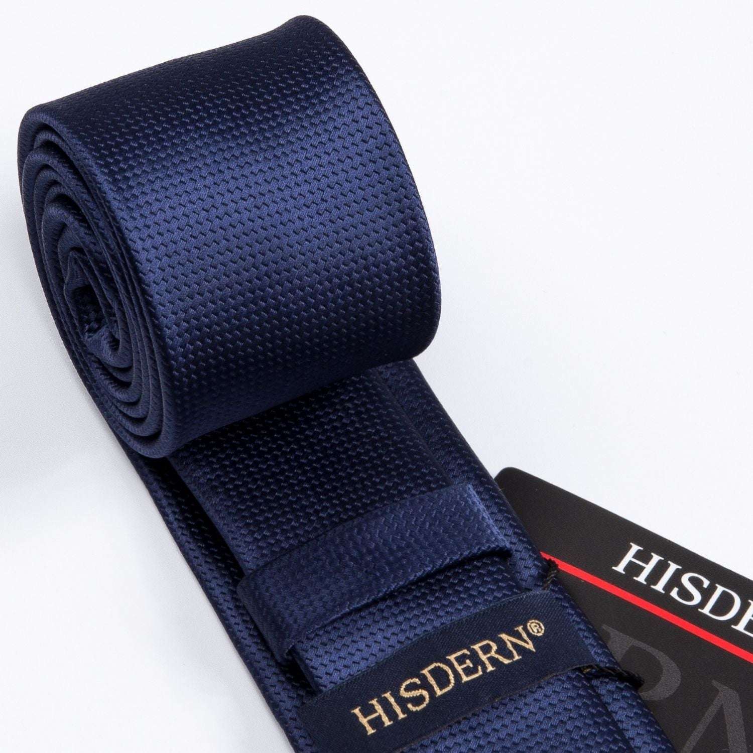 Hisdern Solid Print Skinny Tie Slim 2.4'' Formal Navy Blue Wedding Tie