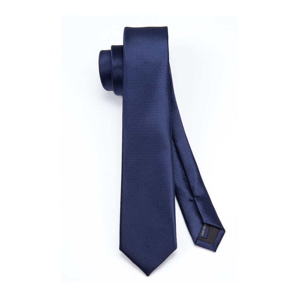 Hisdern Solid Print Skinny Tie Slim 2.4'' Formal Navy Blue Wedding Tie