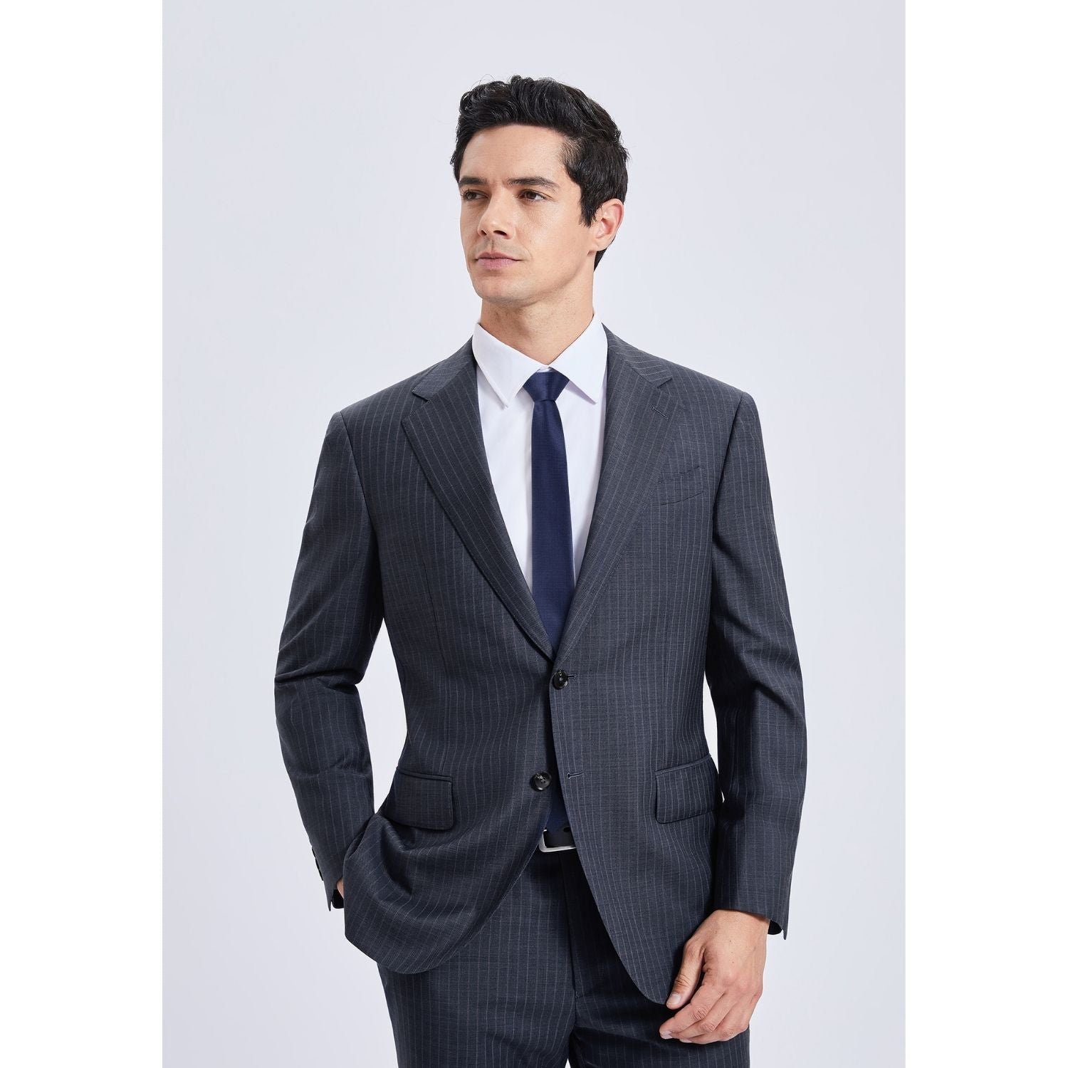 Hisdern Solid Print Skinny Tie Slim 2.4'' Formal Navy Blue Wedding Tie