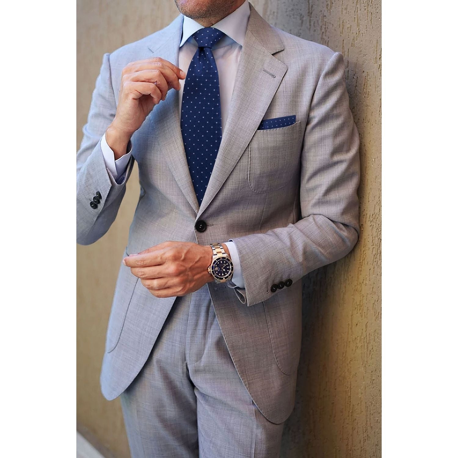 Hisdern Blue Plaid Pocket Square With Matching Tie