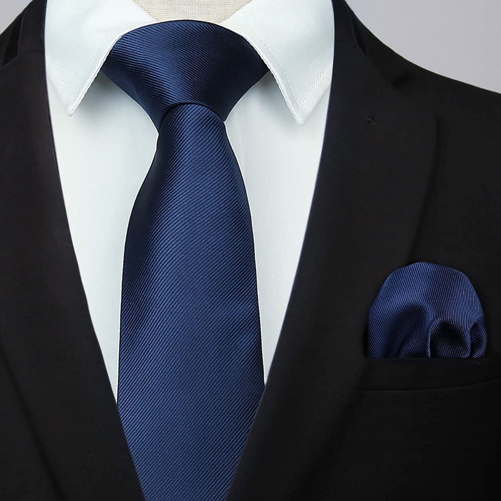 Hisdern Navy Blue Solid Men’s Tie Set for Formal & Wedding