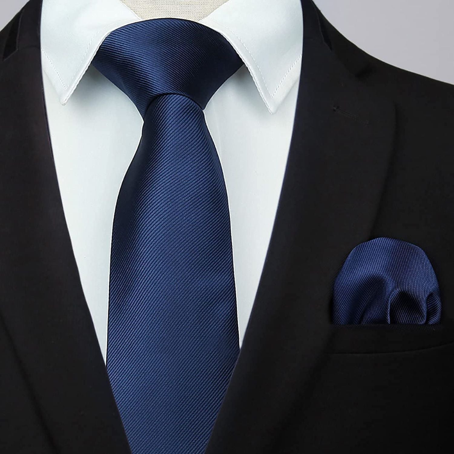 Hisdern Navy Blue Solid Men’s Tie Set for Formal & Wedding