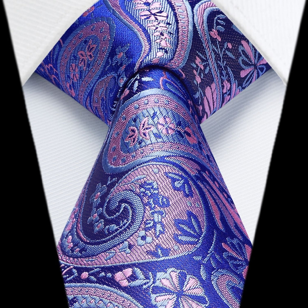 Hisdern Extra Long Blue Paisley Set For Groomsmen