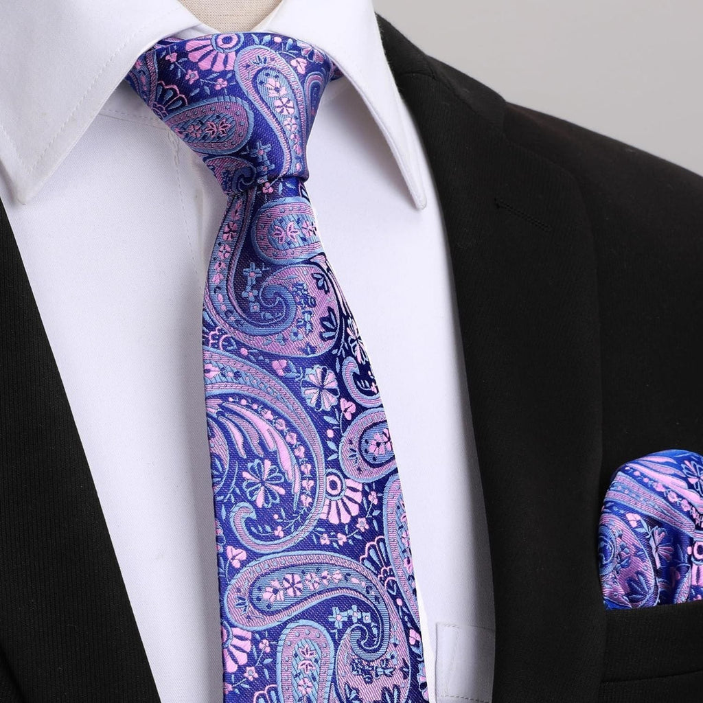 Hisdern Extra Long Blue Paisley Set For Groomsmen