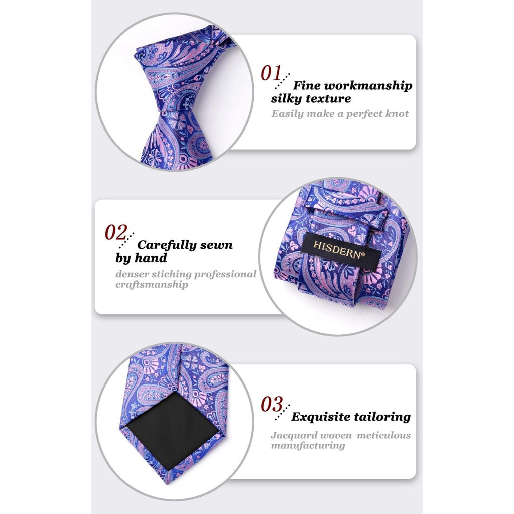 Hisdern Extra Long Blue Paisley Set For Groomsmen