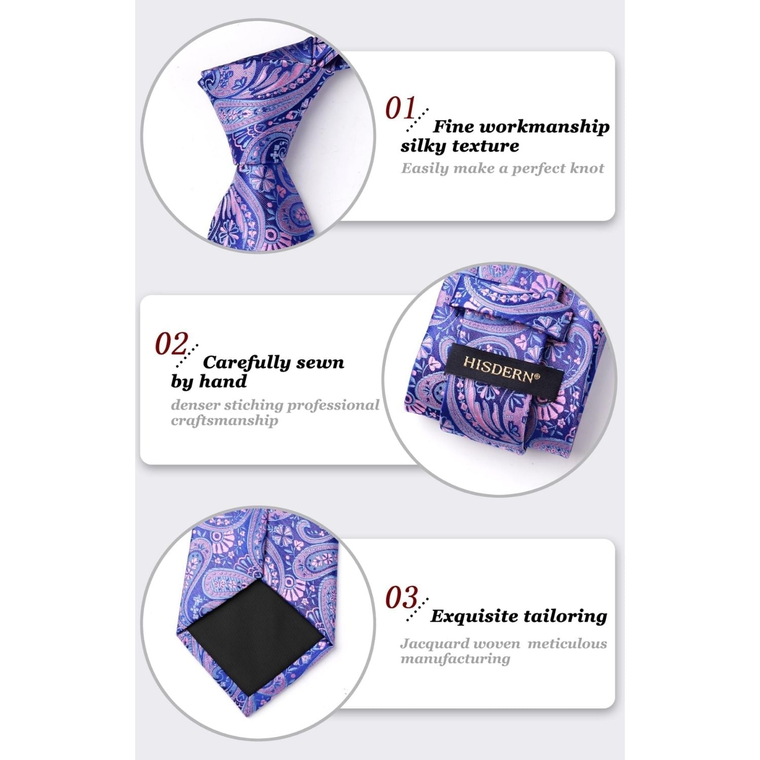 Hisdern Extra Long Blue Paisley Set For Groomsmen