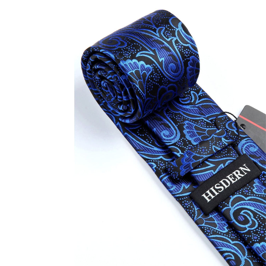 Hisdern Blue Black Paisley Tie Set For Formal Wear
