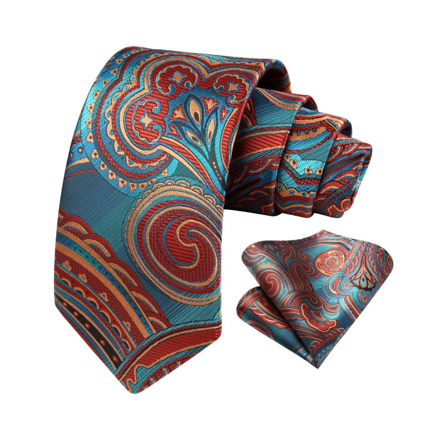 Hisdern Blue Burgundy Purple Paisley Tie Set For Groomsmen