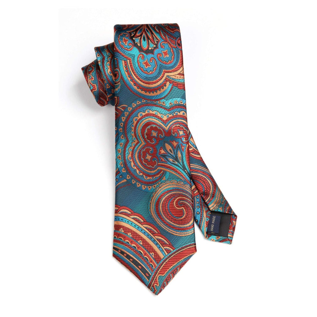 Hisdern Blue Burgundy Purple Paisley Tie Set For Groomsmen