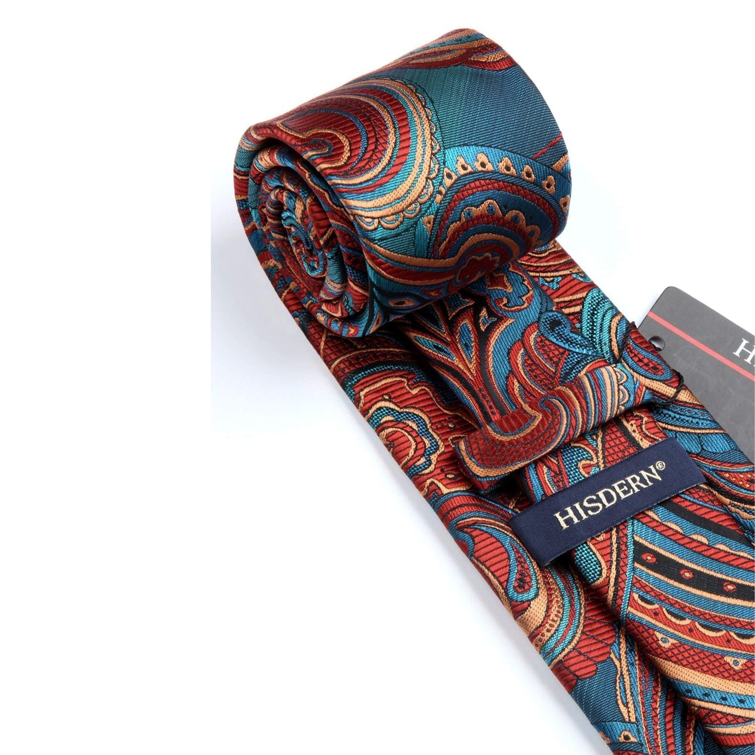 Hisdern Blue Burgundy Purple Paisley Tie Set For Groomsmen