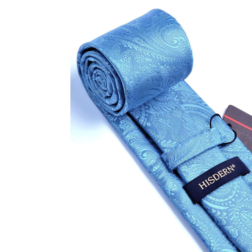 Hisdern Light Blue Paisley Tie Set For Groomsmen