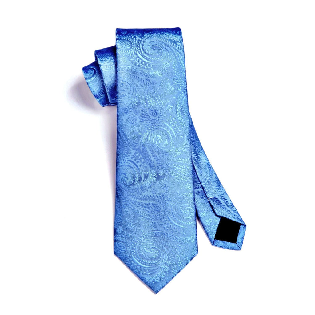 Hisdern Light Blue Paisley Tie Set For Groomsmen