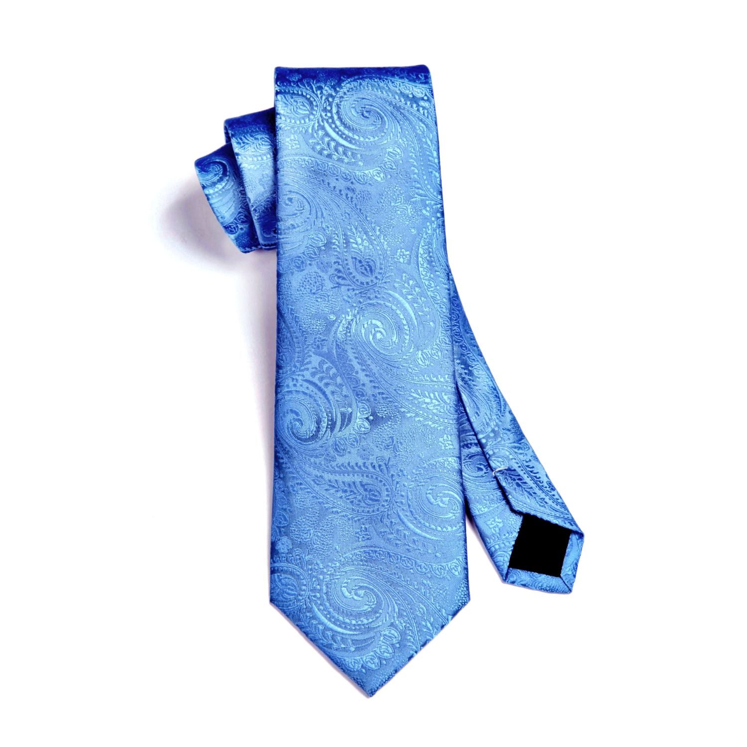 Hisdern Light Blue Paisley Tie Set For Groomsmen
