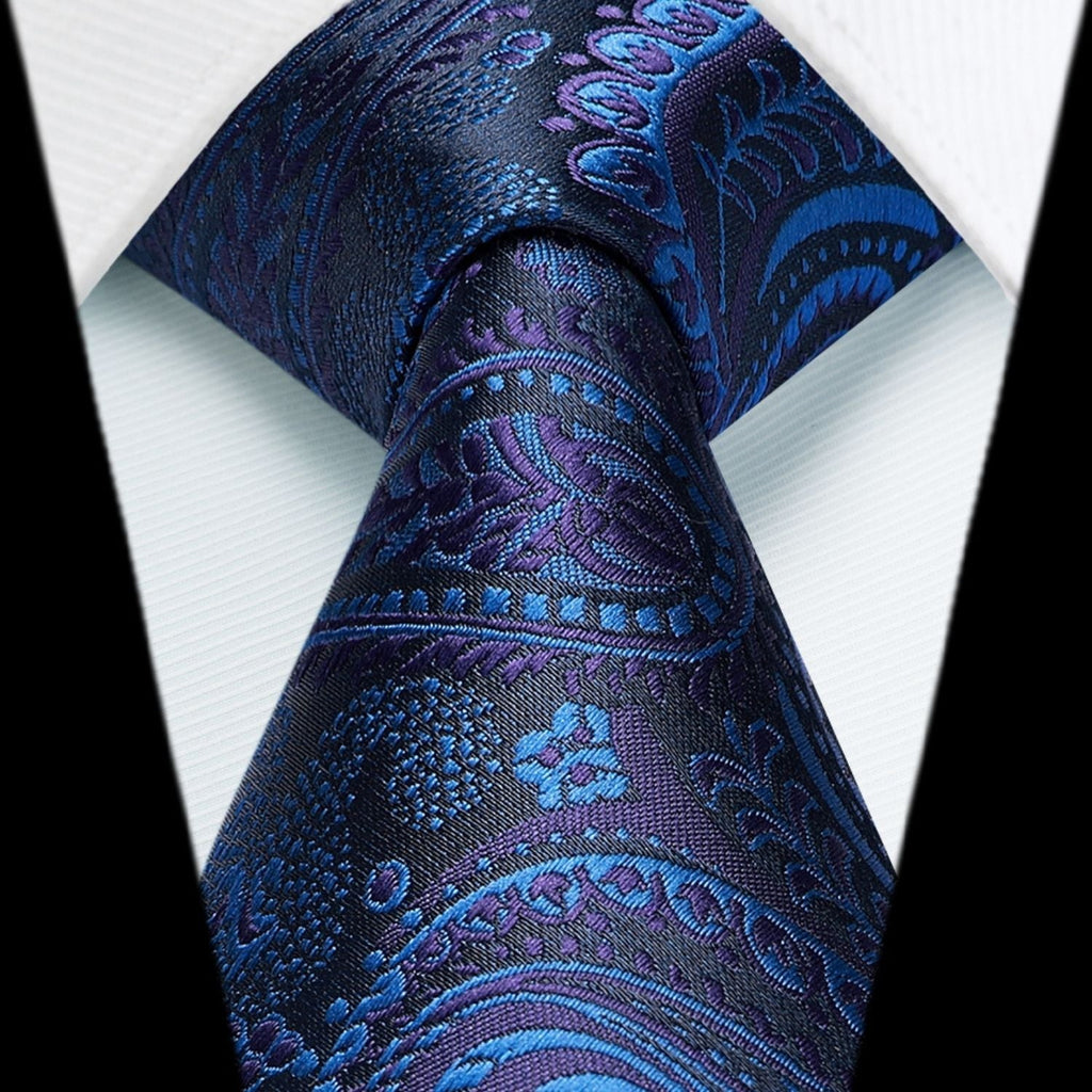 Hisdern Extra Long Royal Blue Paisley Set For Groomsmen