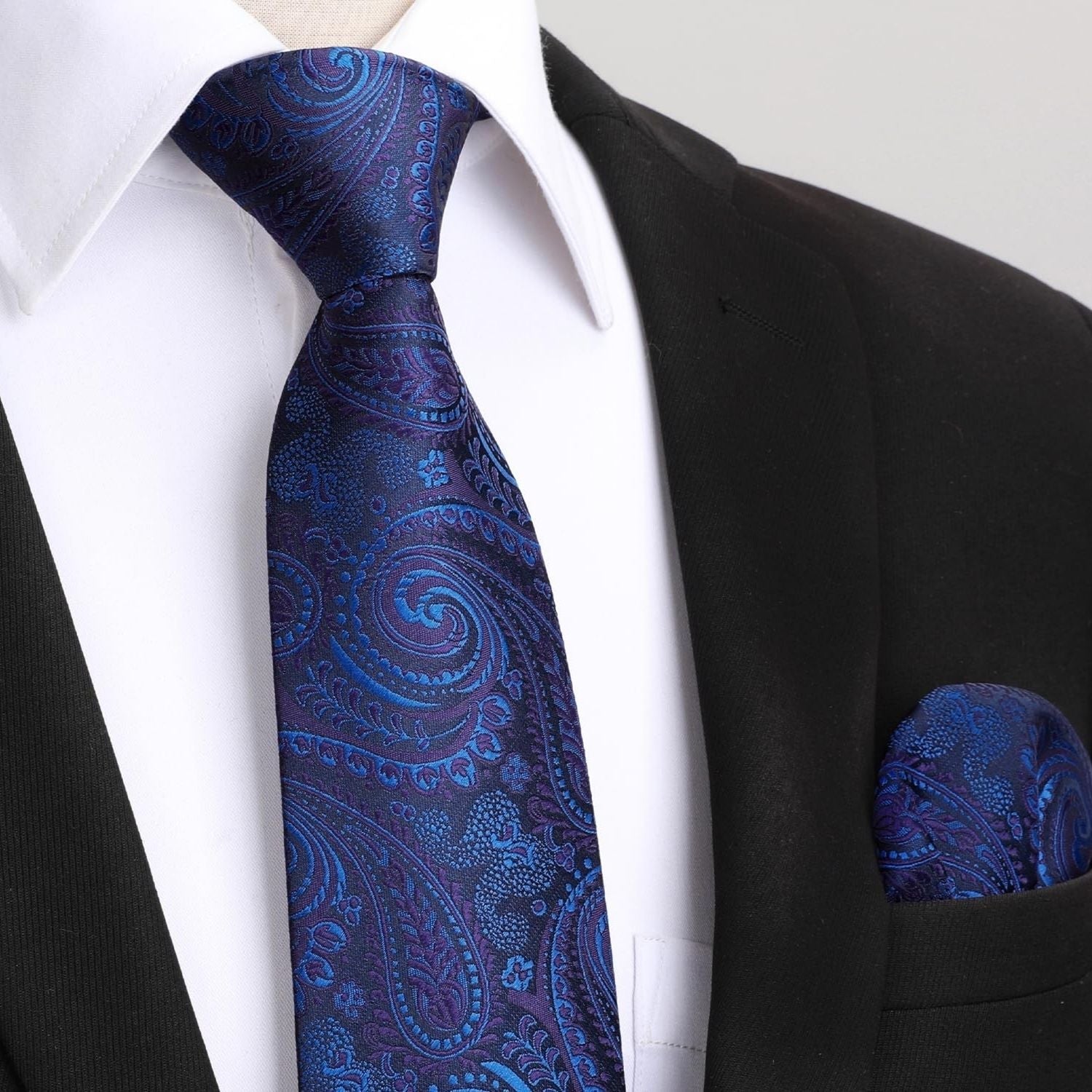 Hisdern Extra Long Royal Blue Paisley Set For Groomsmen