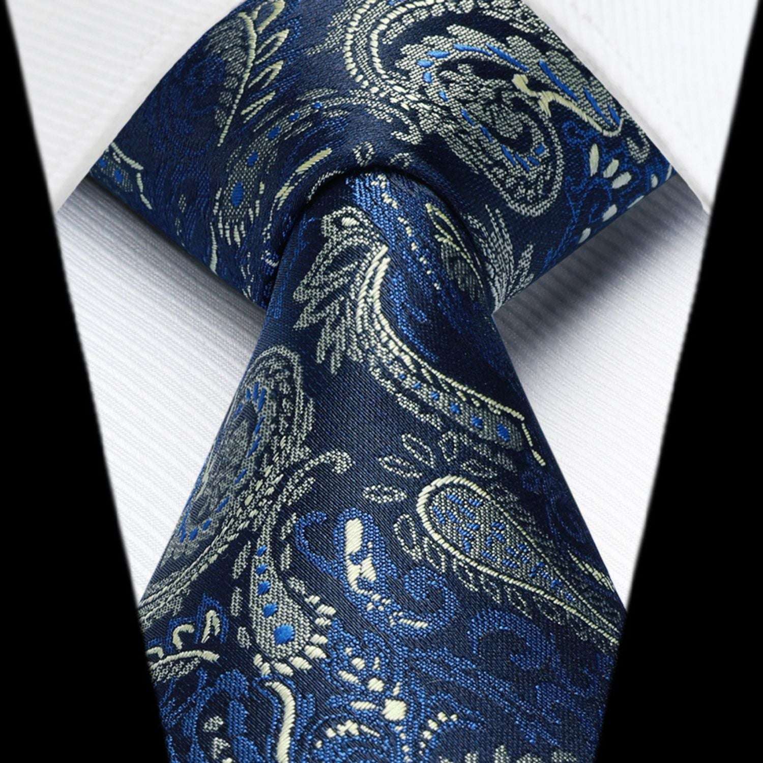 Hisdern Blue Yellow Paisley Tie Set For Formal Wear