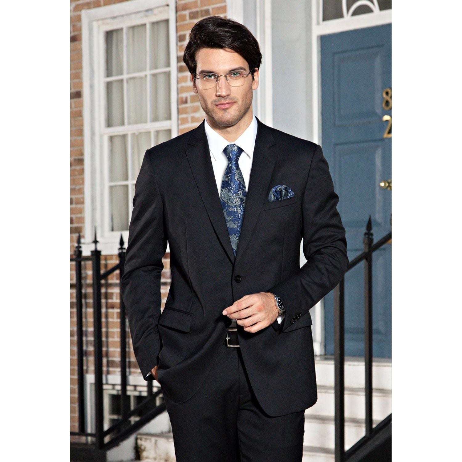 Hisdern Blue Yellow Paisley Tie Set For Formal Wear