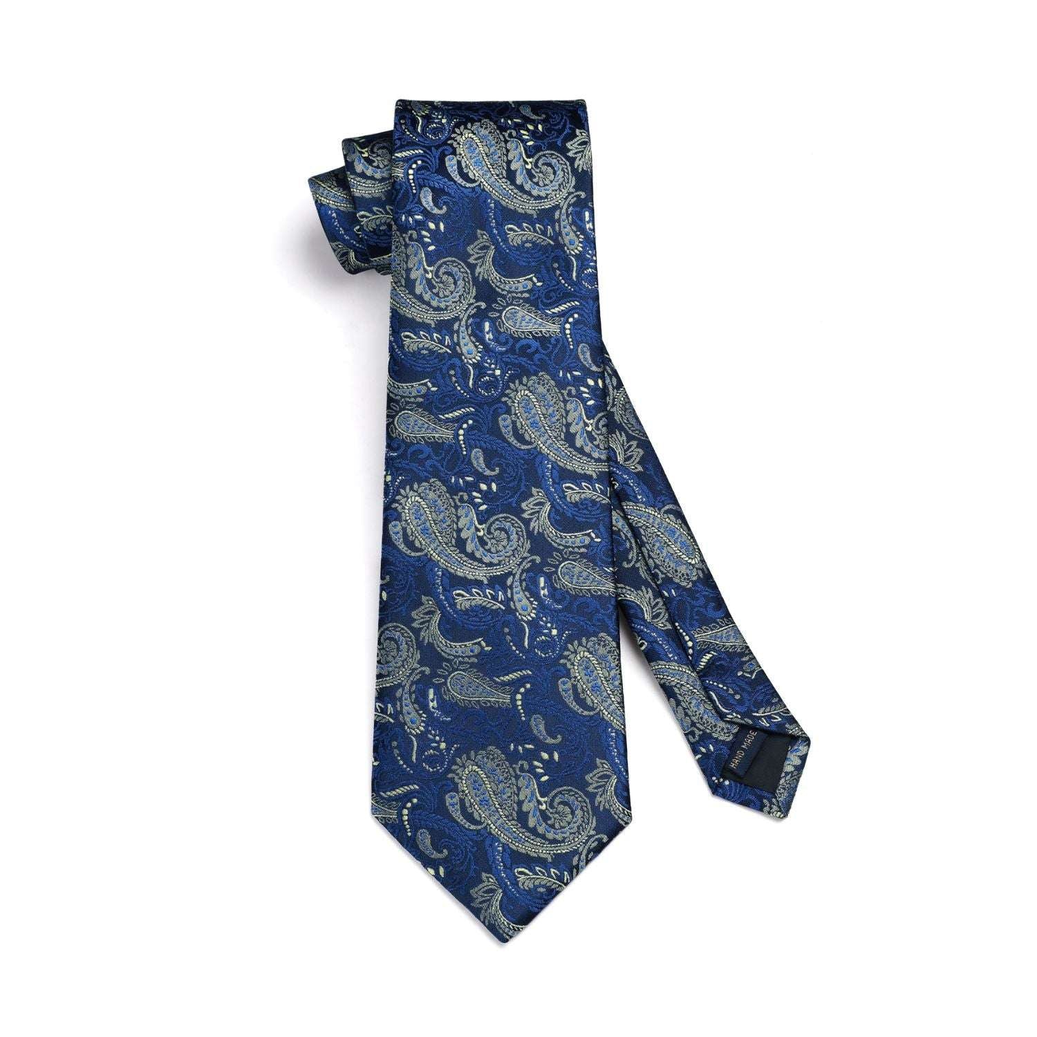 Hisdern Blue Yellow Paisley Tie Set For Formal Wear