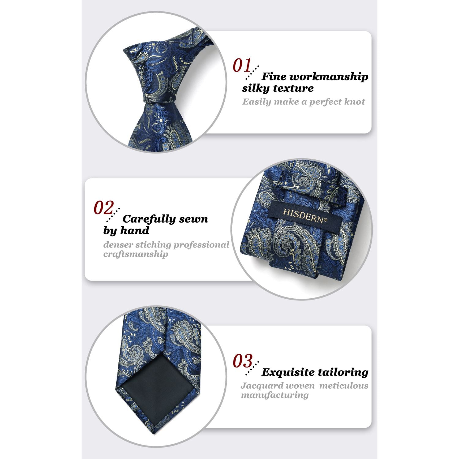Hisdern Blue Yellow Paisley Tie Set For Formal Wear