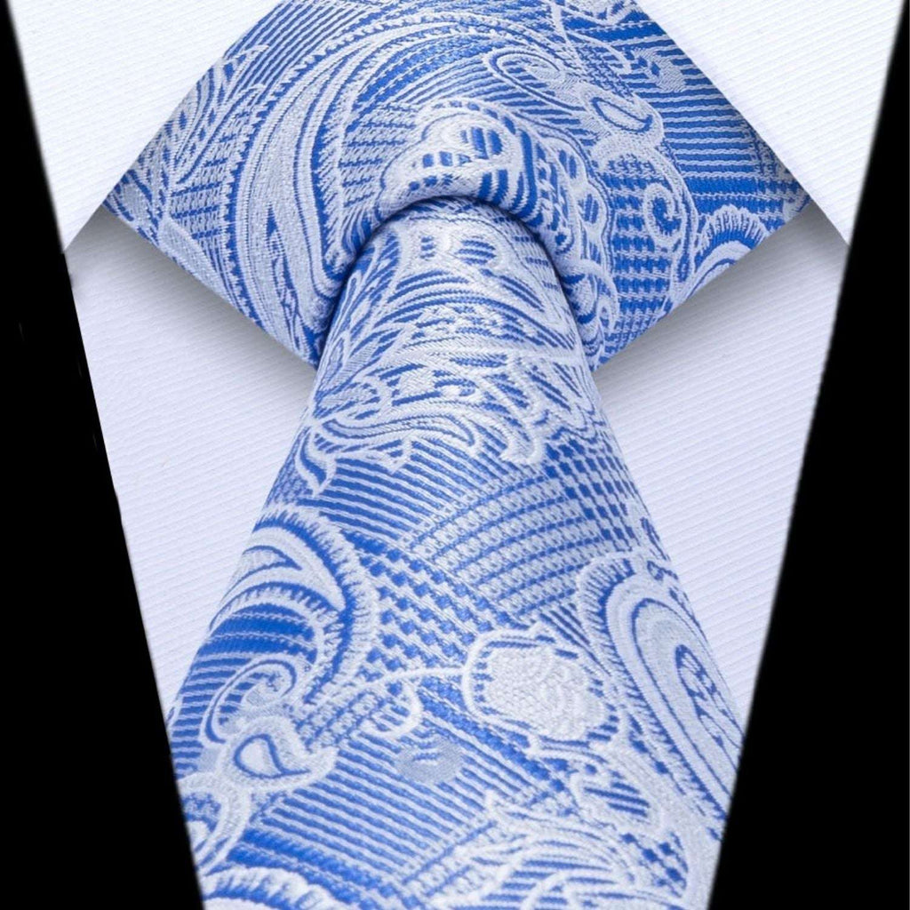 Hisdern Blue Paisley Tie Set For Groomsmen