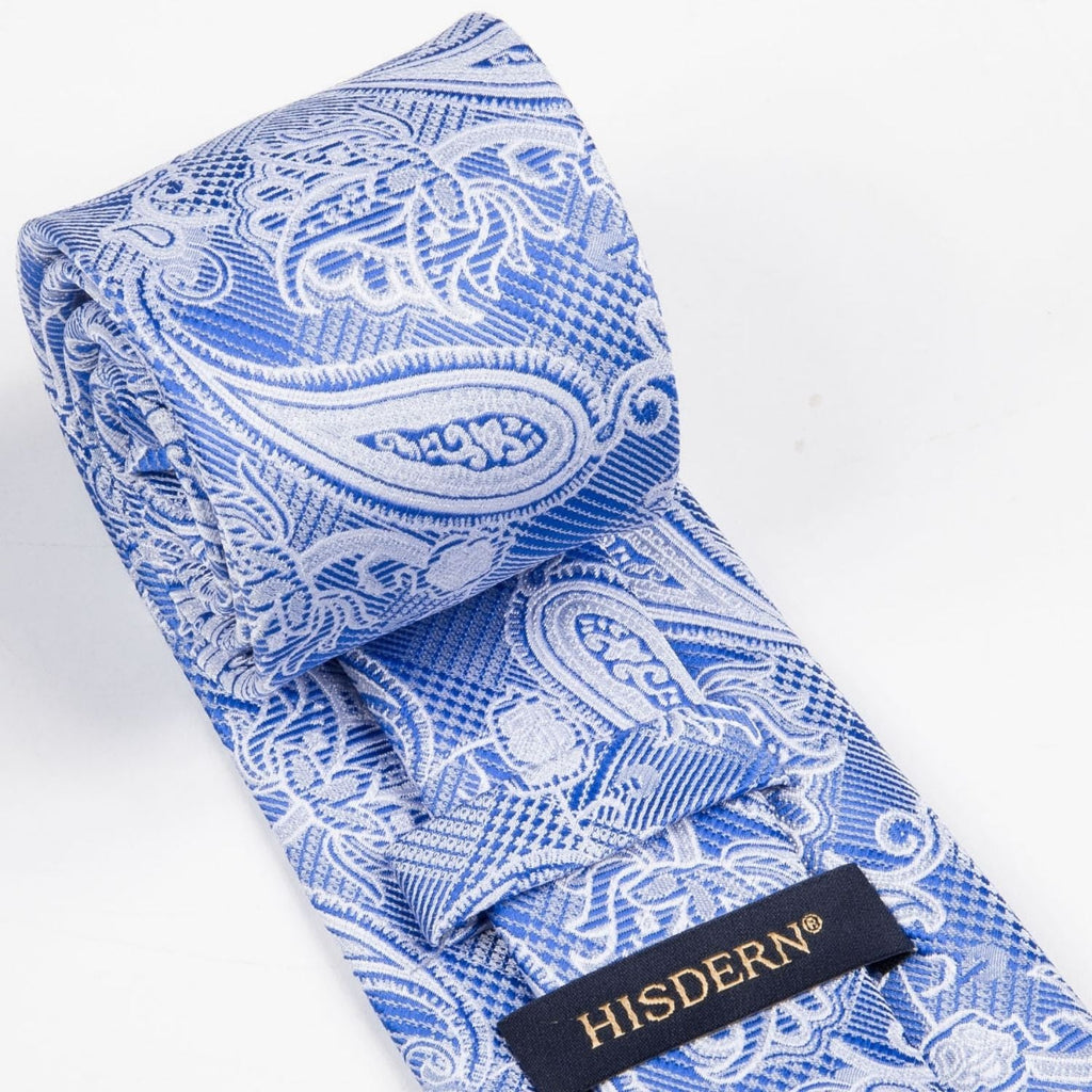 Hisdern Blue Paisley Tie Set For Groomsmen