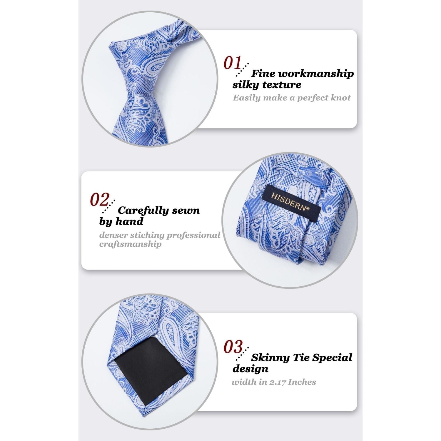Hisdern Blue Paisley Tie Set For Groomsmen