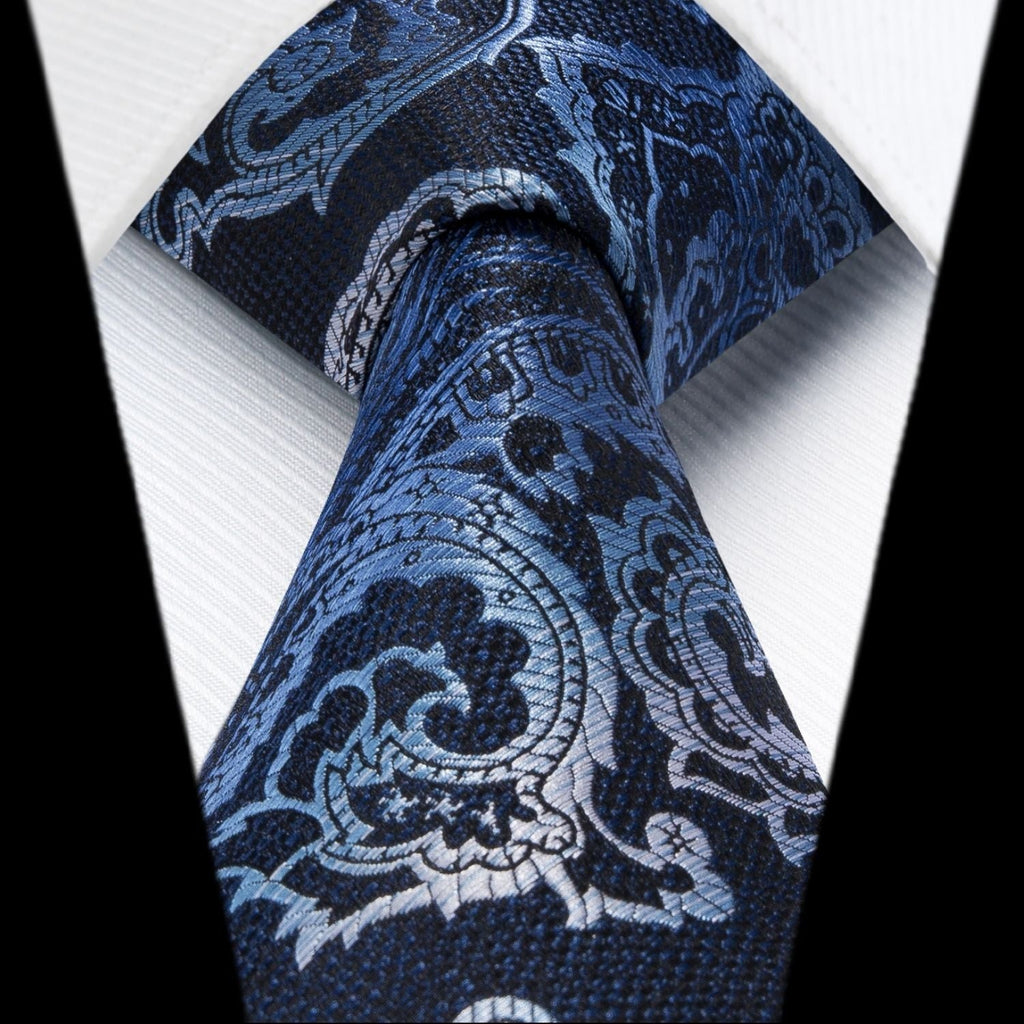 Hisdern Extra Long Navy Blue Paisley Set For Groomsmen