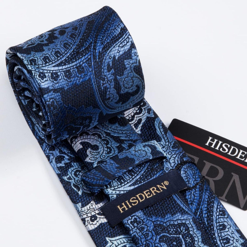 Hisdern Extra Long Navy Blue Paisley Set For Groomsmen