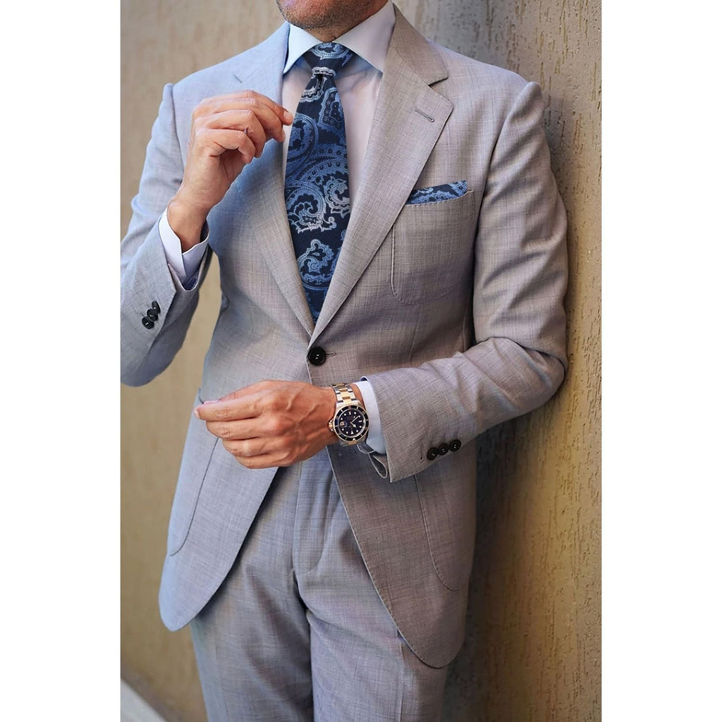 Hisdern Extra Long Navy Blue Paisley Set For Groomsmen
