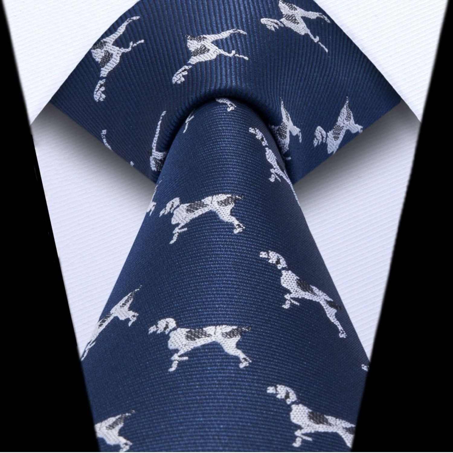 Hisdern Navy Blue Dog Cute Pattern Tie Set