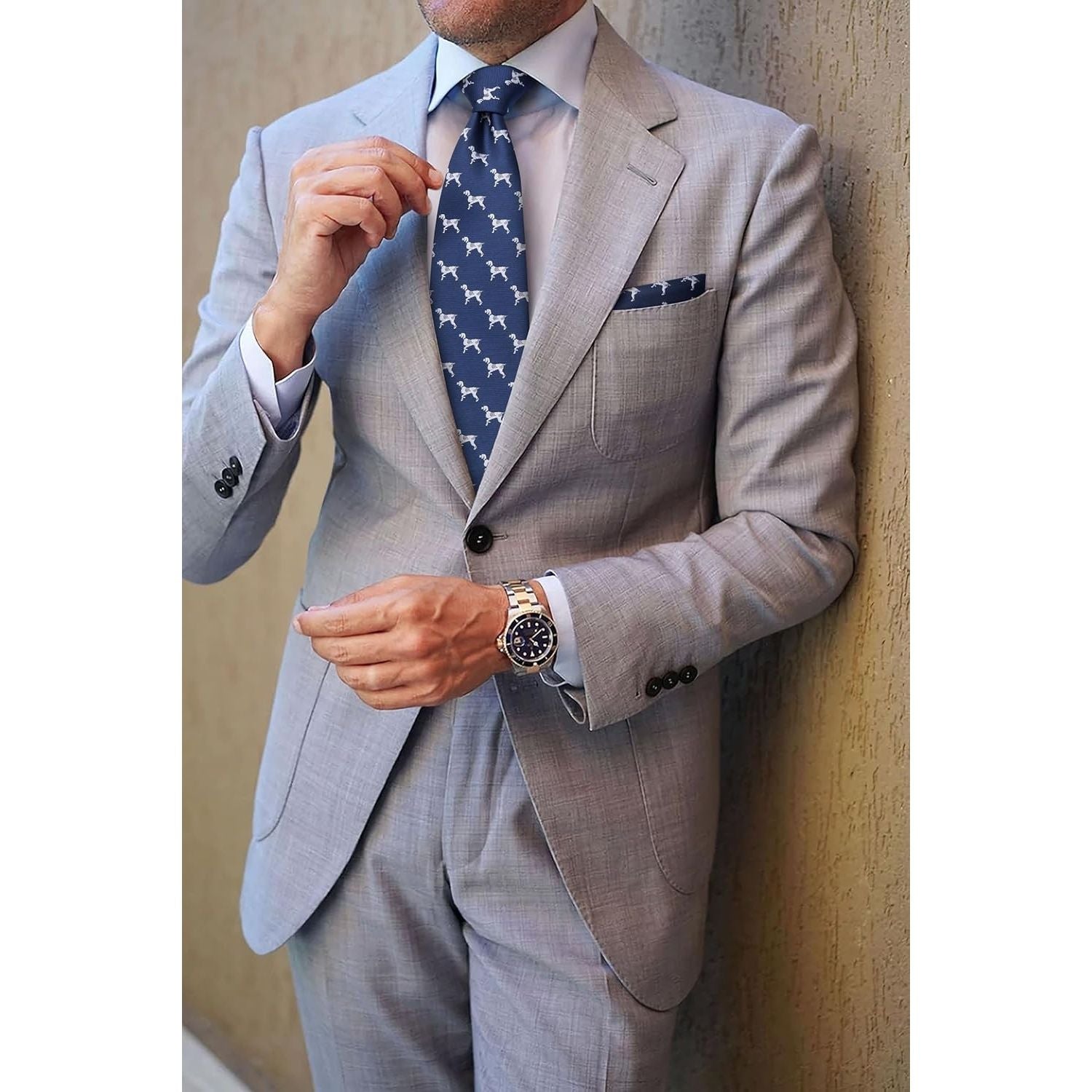 Hisdern Navy Blue Dog Cute Pattern Tie Set