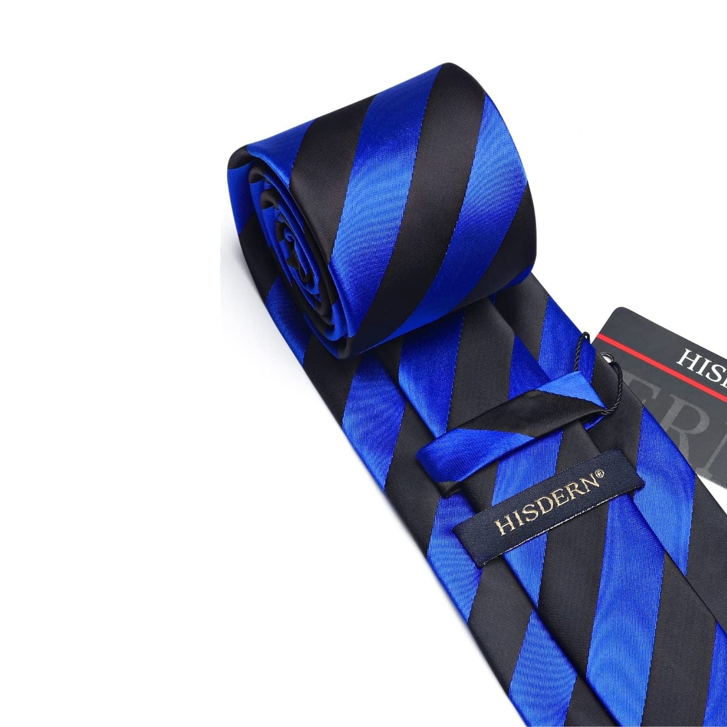 Hisdern Blue Black Striped Business Tie Set