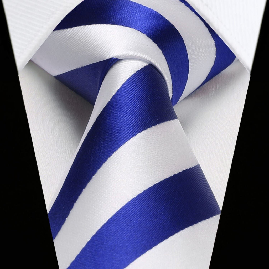 Hisdern Blue White Striped Business Tie Set