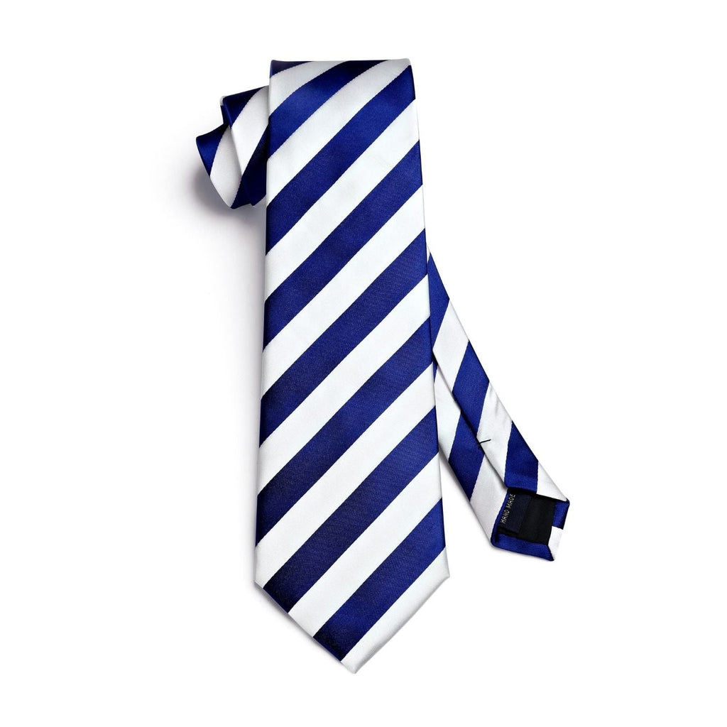 Hisdern Blue White Striped Business Tie Set