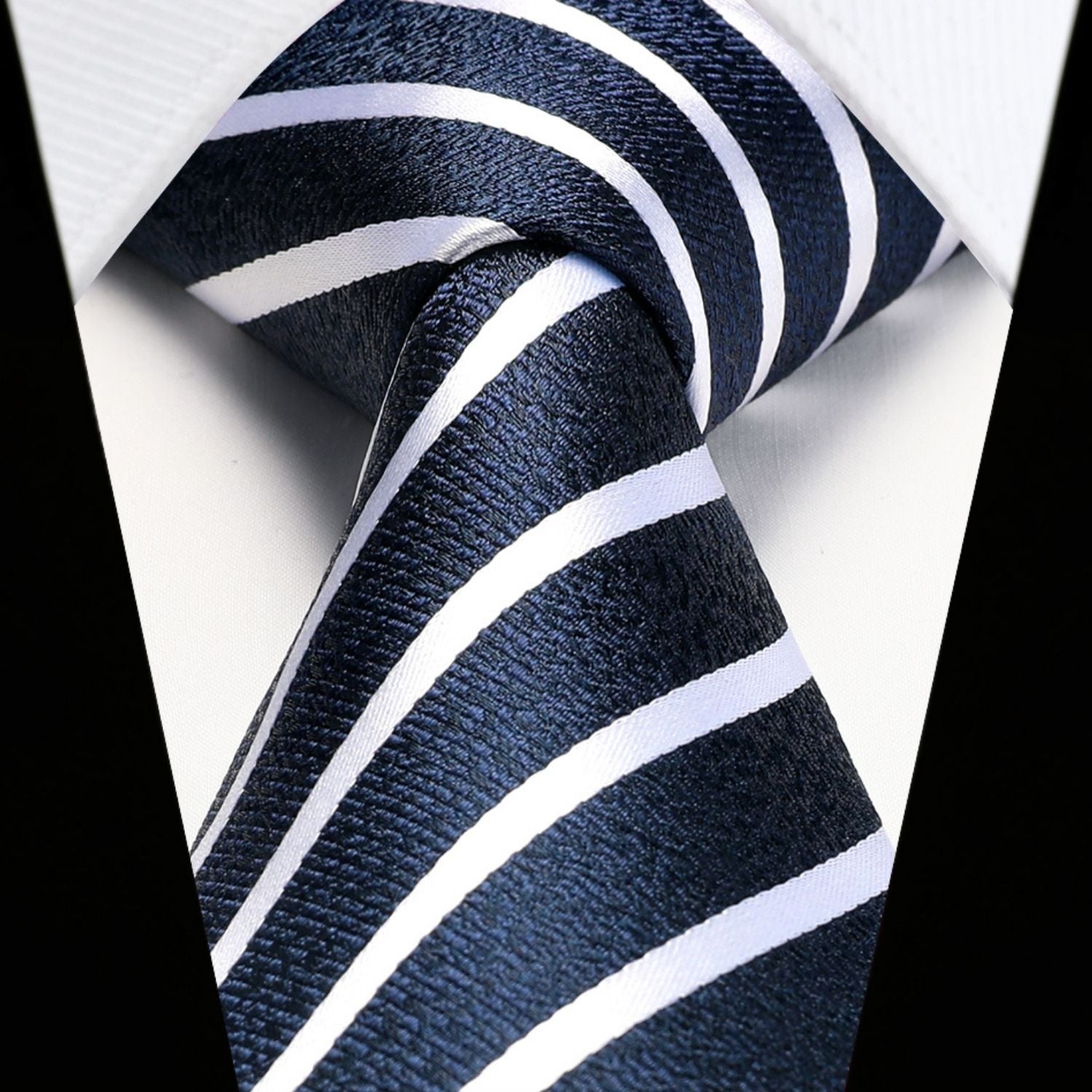Hisdern Navy White Striped Business Tie Set